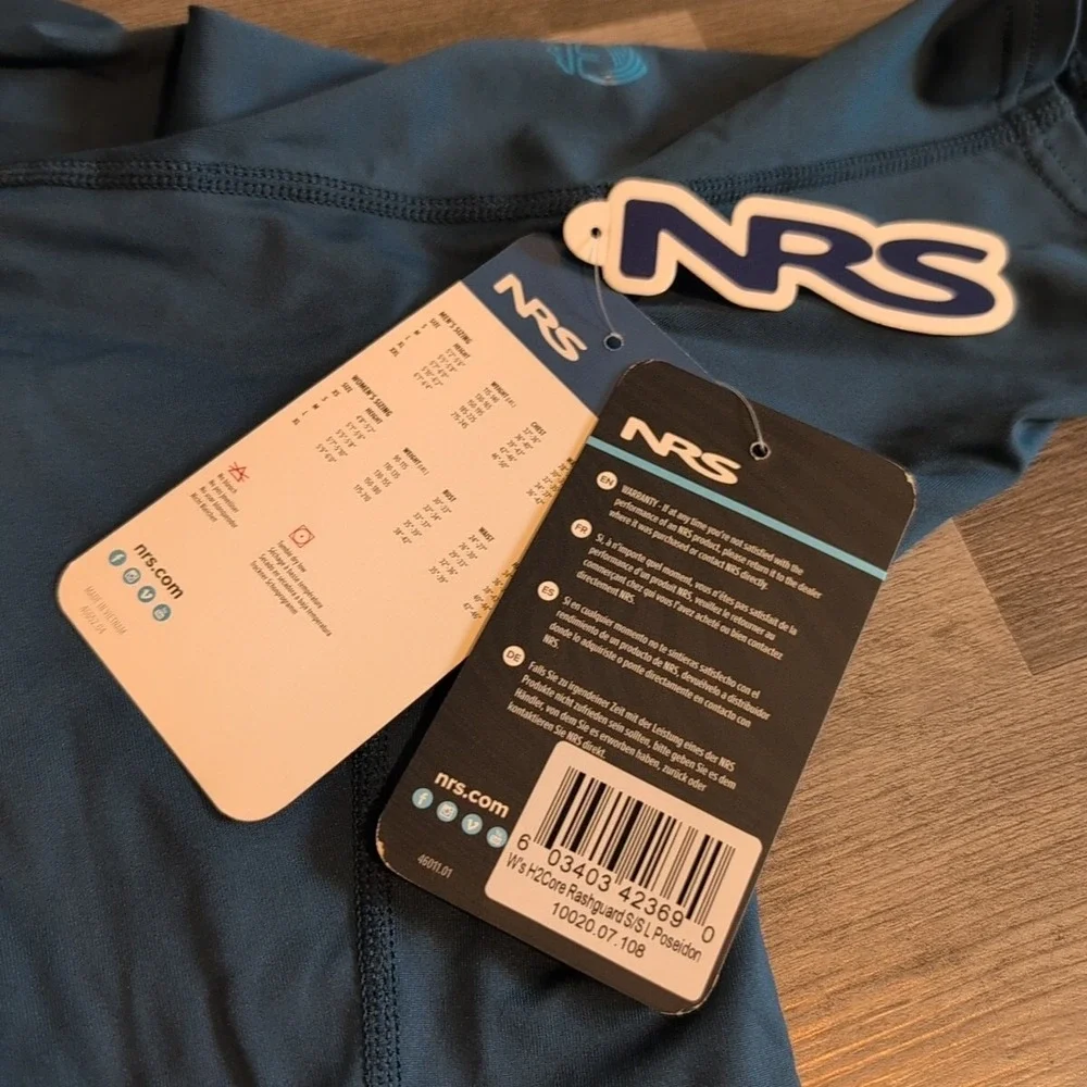 NRS Women's H2Core Rashguard Short Sleeve Shirt Large Poseidon Dark Blue‎ NEW